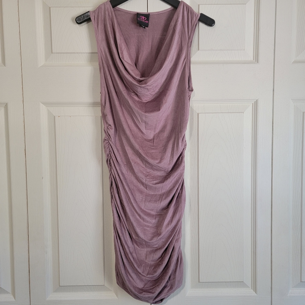 2B Bebe | Pink Ruched Midi Dress